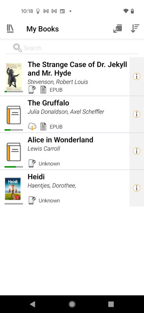 Image of My Books screen on an Android device