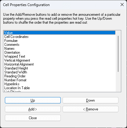 Image showing the Cell Properties Configuration dialog box.