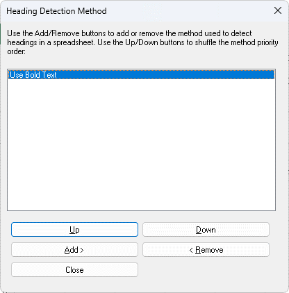 Image of the Change Heading Detection Method dialog box.