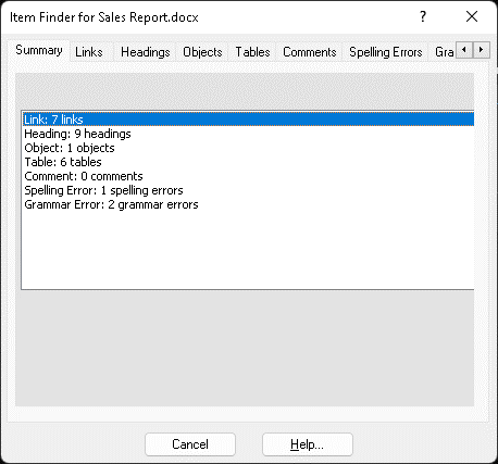 Image of the Item Finder dialog box.