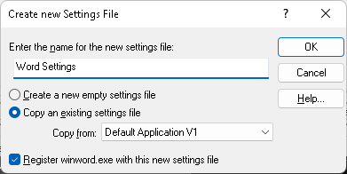 Image showing Word Settings in the settings file name box.