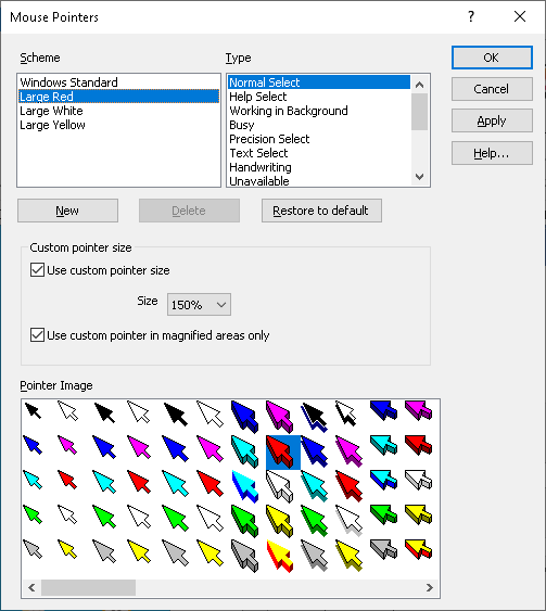 Image of the SuperNova Mouse Pointers dialog box.