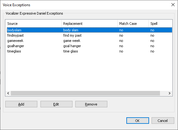 Image of the Exceptions dialog box.