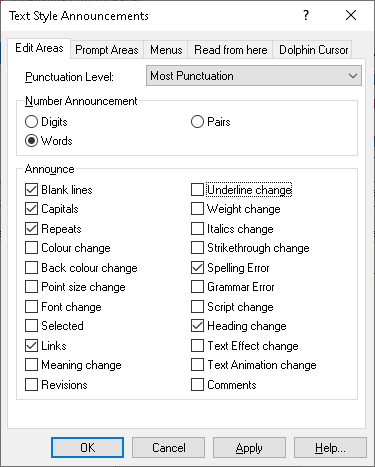 Image of the Text Style Announcements dialog box showing Underline change highlighted