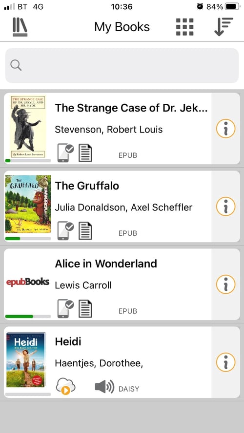 Image of the My Books screen on an IOS device