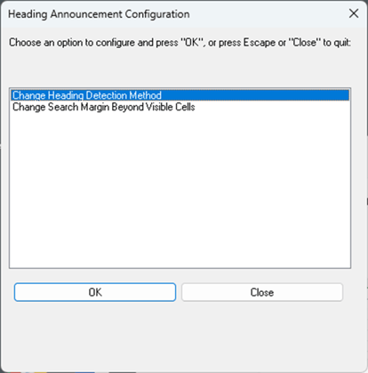 Heading announcement configuration