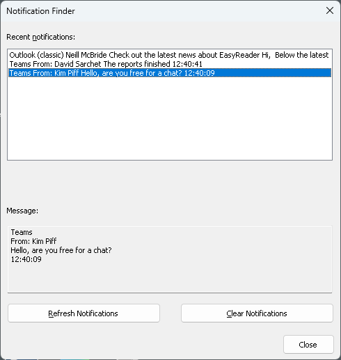 Notification dialog box